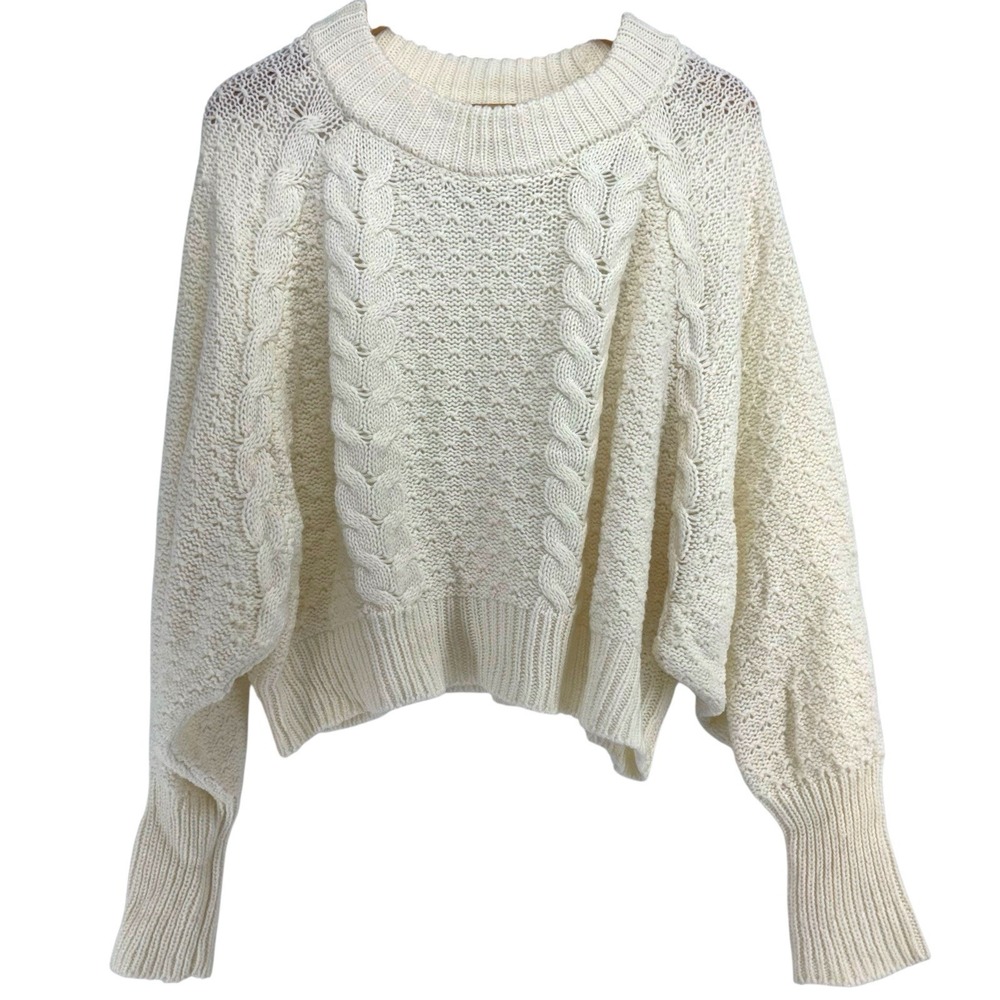 Moon And Madison Cropped Cable Knit Long Sleeve Sweater Sz M  Oversized Cream‎